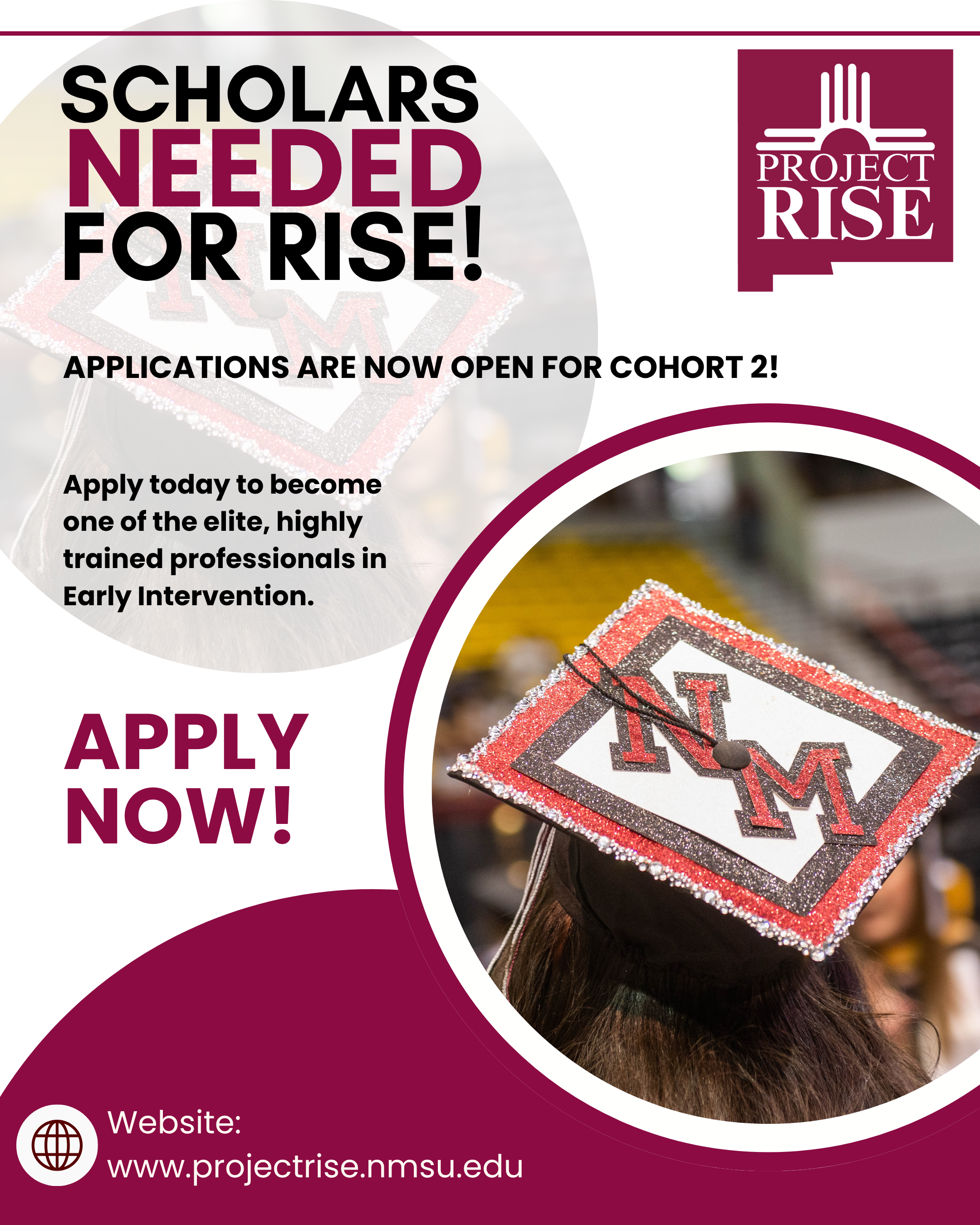 Flyer to apply now with cap and gown picture